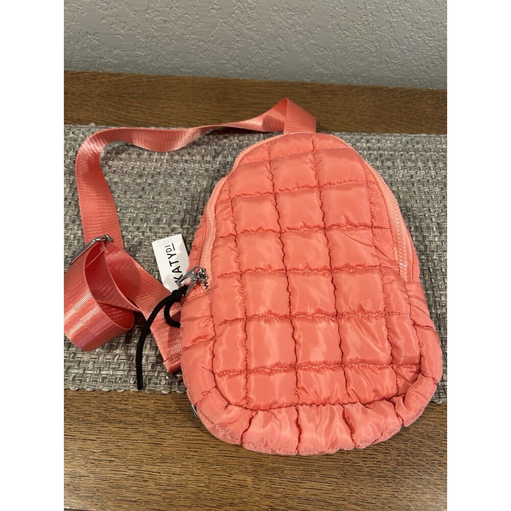Katydid Quilted Puffer Nylon Sling Backpack Crossbody Purse Bag Coral NWT